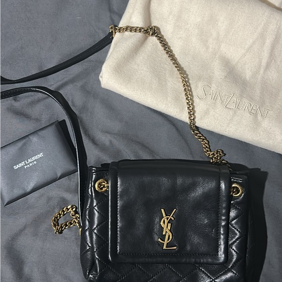 Saint Laurent Handbags - YSL Mini Nolita Purse (Black and Gold)